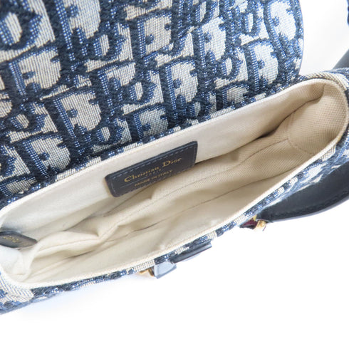 Christian Dior CD GHW Saddle Flap Bag 2 Way Bag Canvas Navy/Beige