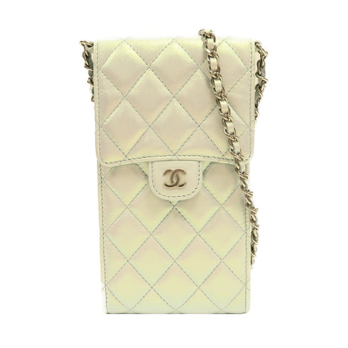 CHANEL Quilted CC SHW Phone Case Shoulder Bag AP2164 Lambskin Leather Pearl Grey