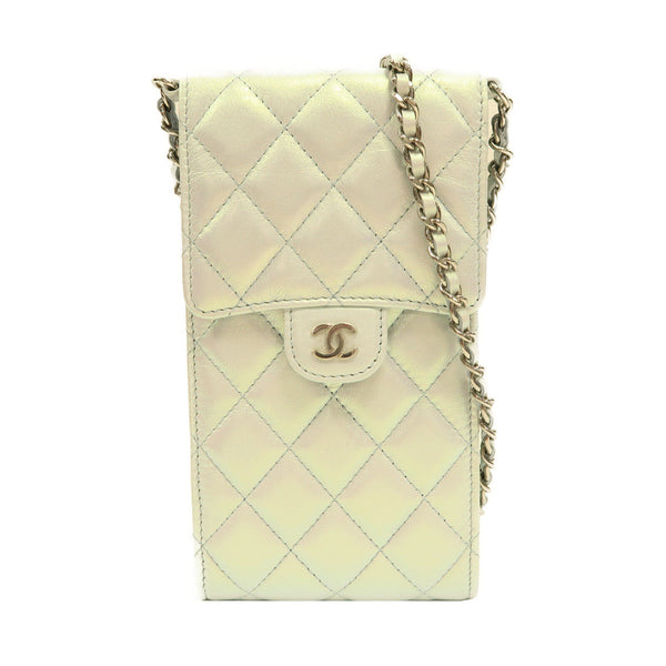CHANEL Quilted CC SHW Phone Case Shoulder Bag AP2164 Lambskin Leather Pearl Grey