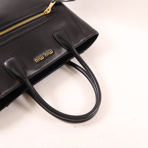 MIU MIU GHW Hand Bag 5BG137 Calfskin Leather Black