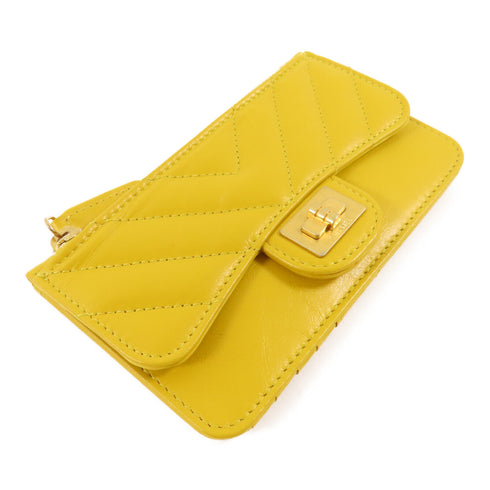 CHANEL CC GHW 2.55 Card Case Leather Yellow