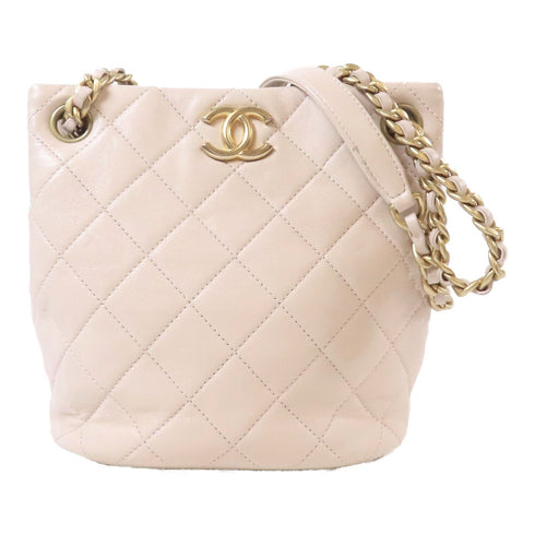 CHANEL Quilted CC GHW Bucket Bag Chain Shoulder Bag AS3873 Lambskin Beige