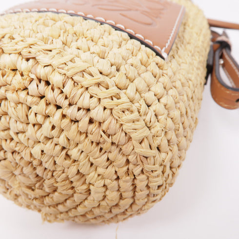 LOEWE Raffia Bucket Shoulder Bag Calfskin Leather Beige Brown