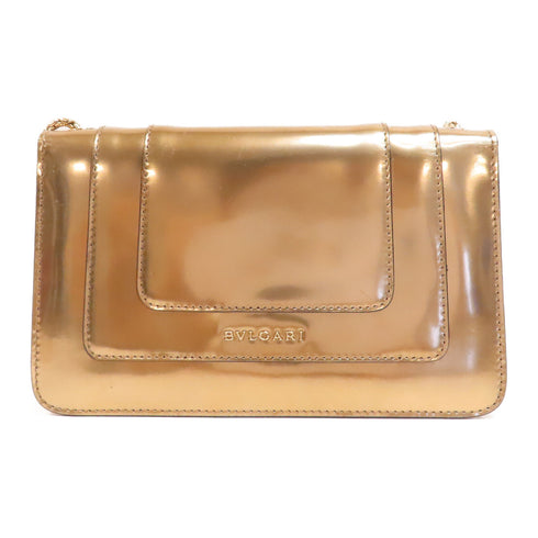 BVLGARI GHW Serpenti Forever Chain Shoulder Bag 39797 Patent Leather Gold