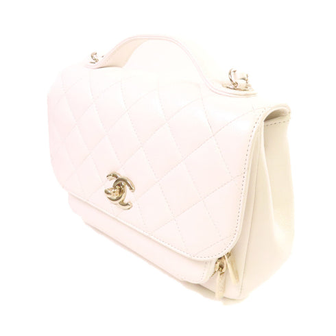 CHANEL Quilted CC Business Affinity Chain Shoulder Bag Caviar Skin Leather White
