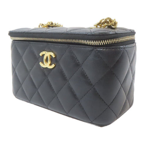 CHANEL Quilted CC GHW Vanity Bag Shoulder Bag Lambskin Leather Black