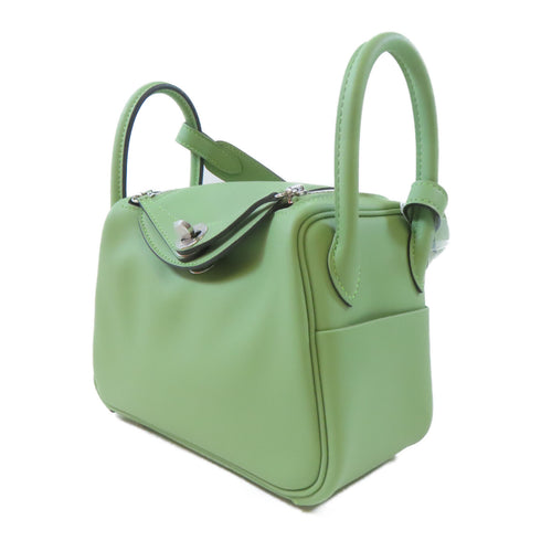 HERMES PHW Mini Lindy 2 Way Shoulder Handbag Swift Leather Vert Criquet Green