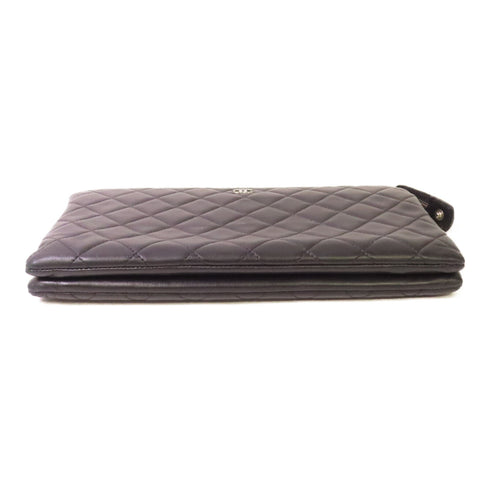 CHANEL Quilted SHW CC Pouch Clutch Lambskin Leather Black