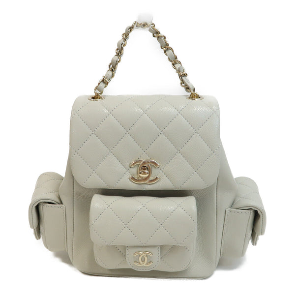 CHANEL Quilted CC Duma Backpack Rucksack Leather AS4399 Grey