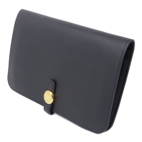 HERMES GHW Dogon Long Wallet Swift Leather Noir