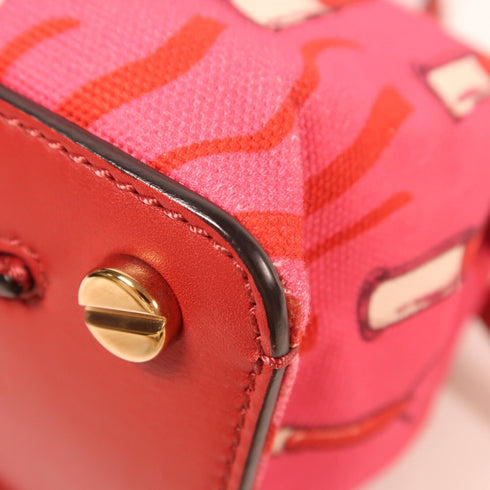 Valentino GHW Shoulder Bag 2 Way Shoulder Bad Handbag Canvas Red/Pink