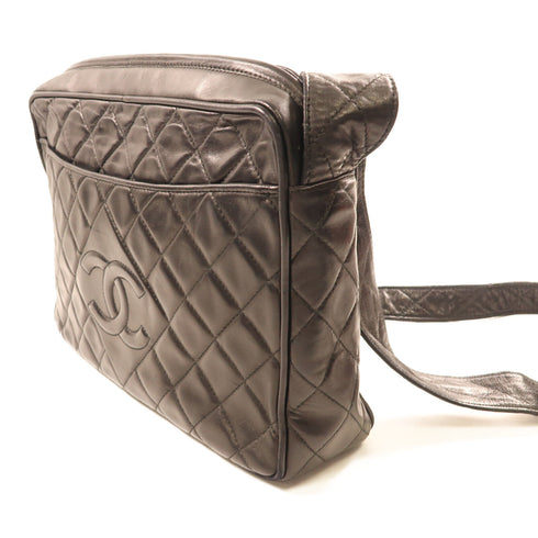 CHANEL CC GHW Matelasse Fringe Shoulder Bag Lambskin Leather Black