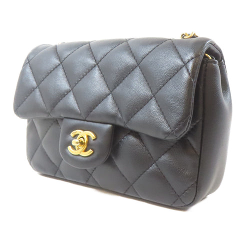 CHANEL Quilted CC GHW Mini Flap Heart Charms Shoulder Bag AS3457 Lambskin Black