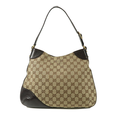 GUCCI GG GHW Horsebit Bag Shoulder Bag Canvas Brown