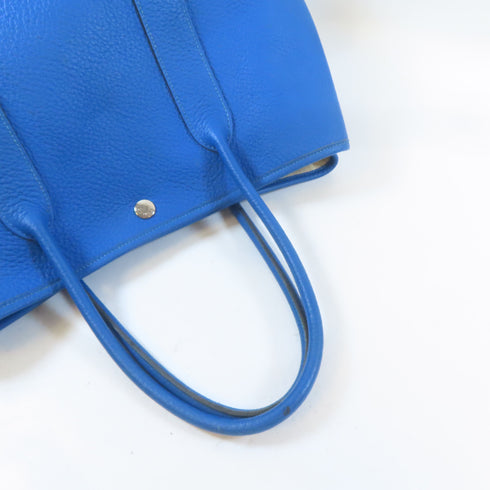 HERMES PHW Garden Party PM Tote Bag Shoulder Handbag Negonda Blue