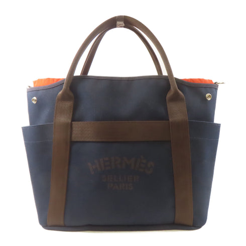 HERMES PHW Sac De Pansage Groom Handbag 2 Way Shoulder Bag Canvas Bleu Indigo