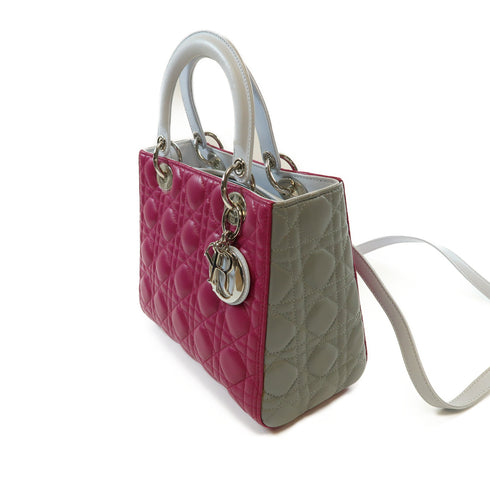 Dior SHW Lady Medium 2Way Shoulder Bag Lambskin Leather M0550 Purple/Grey/Blue