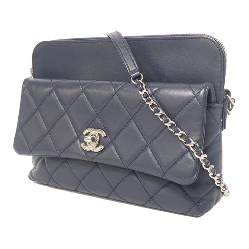 CHANEL Quilted CC SHW Chain Shoulder Bag Calfskin Leather Blue v2