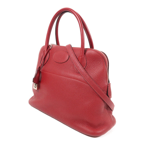 HERMES PHW Bolide 31 2 Way Shoulder Bag Taurillon Clemence Leather Rouge Vif