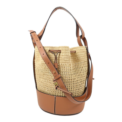 LOEWE SHW Balloon 2 Way Shoulder Bag Raffia/Calfskin Leather