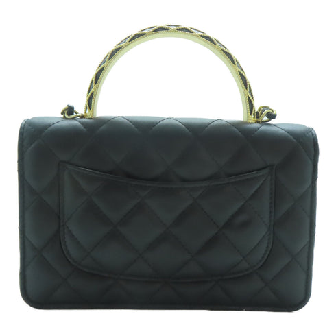 CHANEL Quilted CC GHW Top Handle Wallet On Chain Shoulder Handbag Lambskin Black