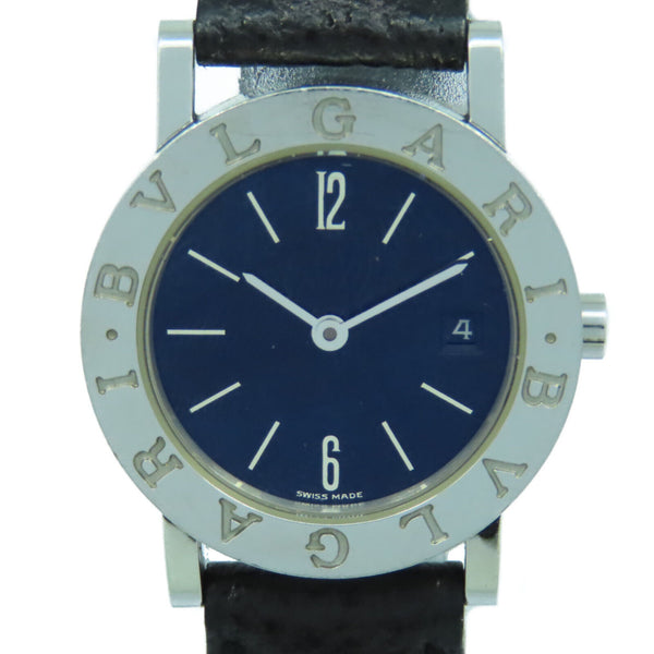 BVLGARI Solotempo Quartz Watch Leather Belt Stainless Steel Black