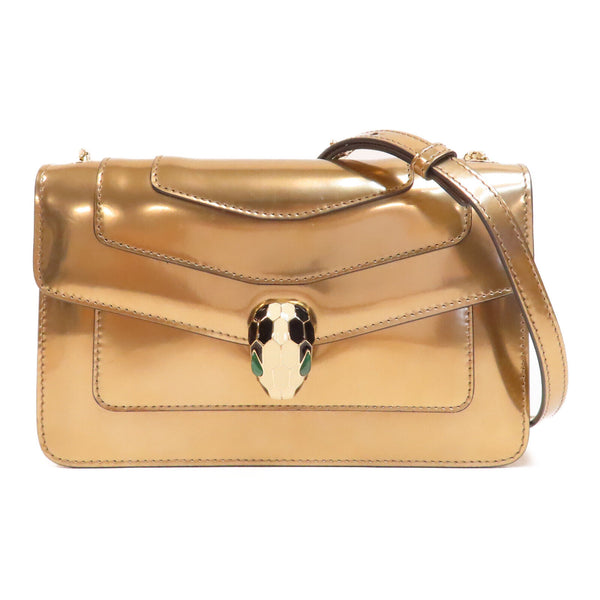 BVLGARI GHW Serpenti Forever Chain Shoulder Bag 39797 Patent Leather Gold