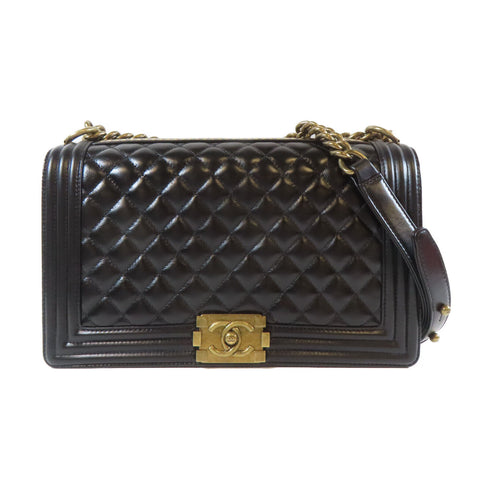 CHANEL Quilted CC GHW Boy Chanel Chain Shoulder Bag Calfskin Leather Black