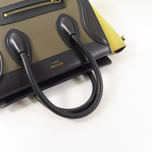 CELINE GHW Nano Luggage 2 Way Shoulder Bag Calfskin Leather Brown/Yellow