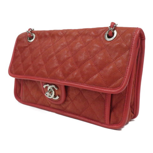 CHANEL Quilted CC SHW Flap Chain Shoulder Bag Leather Red