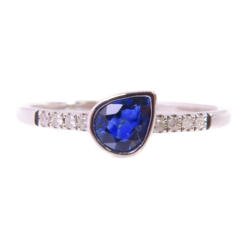 Jewelry 0.38ct Sapphire0.05ct Diamond Ring US#5.25 18K White Gold