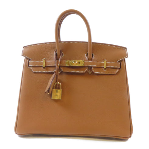 HERMES GHW Birkin 25 Handbag Togo Leather Gold Brown