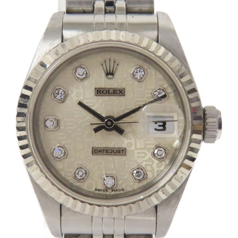 ROLEX Datejust Automatic Watch 69174 18K White Gold Stainless Steel Diamond