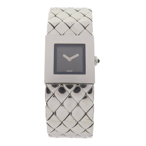 CHANEL CC Matelasse Quartz Watch H0009 Stainless Steel Black