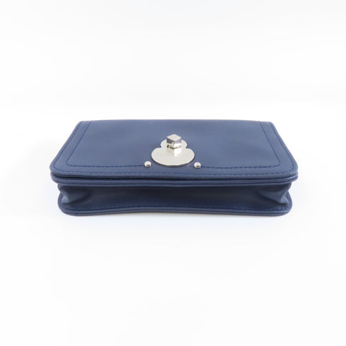 Longchamp SHW Chain Shoulder Bag Crossbody Calfskin Leather Navy