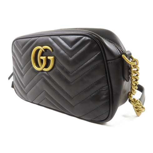 GUCCI GG GHW GG Marmont Shoulder Bag Calfskin Leather 447632 Black