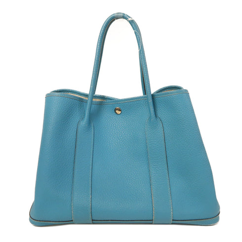 HERMES PHW Garden Party PM Tote Bag Handbag Negonda Leather Turquoise