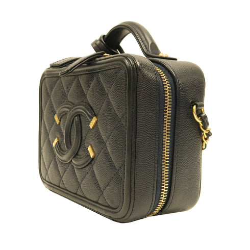 CHANEL Quilted CC GHW Vanity Case 2 Way Shoulder Bag Handbag Caviar Leather Navy