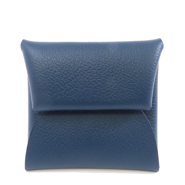 HERMES PHW Bastia Coin Case Purse Chevre Leather Bleu Zanzibar Bleu de Prusse