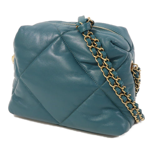 CHANEL Quilted CC GHW Shoulder Bag Lambskin Leather Greenish Blue