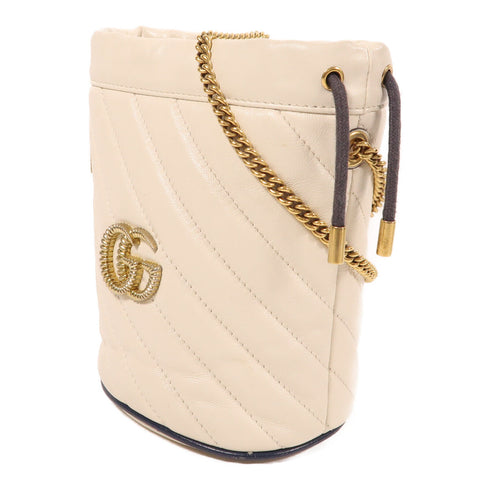 GUCCI GG GHW Bucket Chain Shoulder Bag 573817 Calfskin Leather White