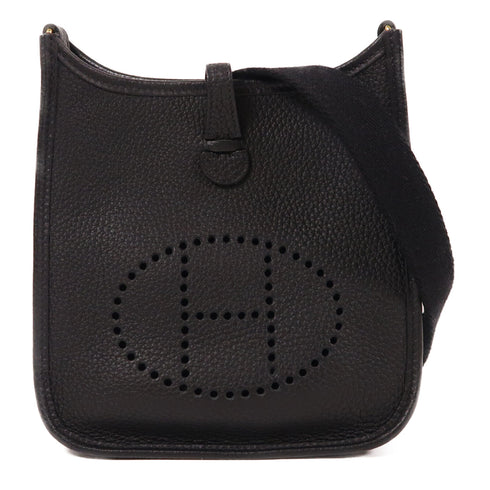 HERMES GHW Evelyne TPM Shoulder Bag Clemence Leather Black