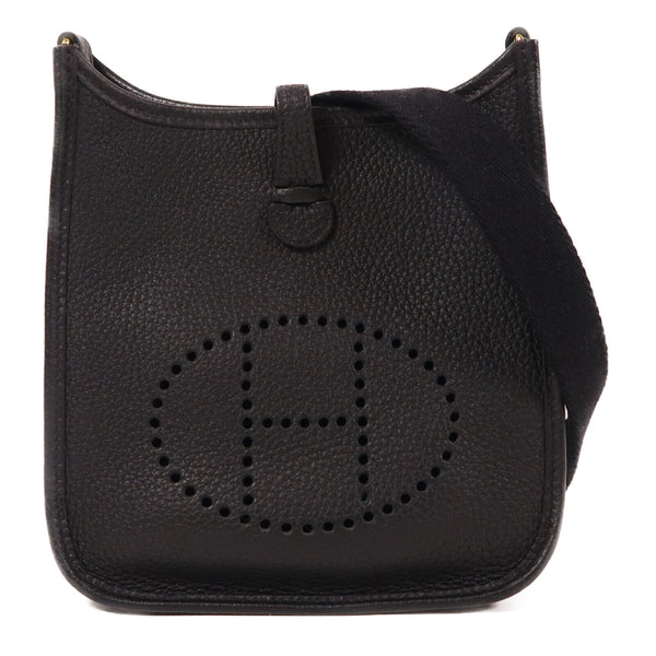 HERMES GHW Evelyne TPM Shoulder Bag Clemence Leather Black