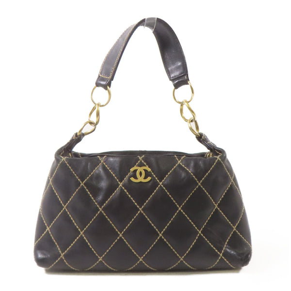 CHANEL CC GHW Wild Stich Vintage HandBag Calfskin Leather Black