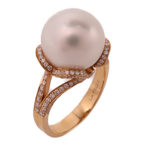 JEWELRY Pearl Diamond Ring 18K Pink Gold US#9.5