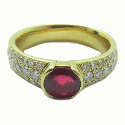FINE JEWELRY 1.01ct Ruby 0.55ct Diamond Ring 18K Yellow Gold US#7.5