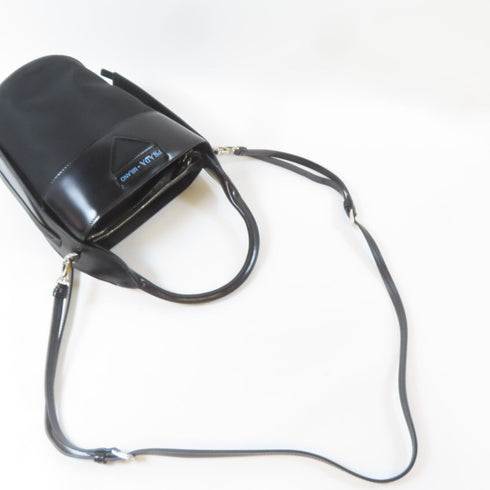 PRADA SHW 2 Way Shoulder Hand Bag Calfskin Leather Nylon 1BE015 Black