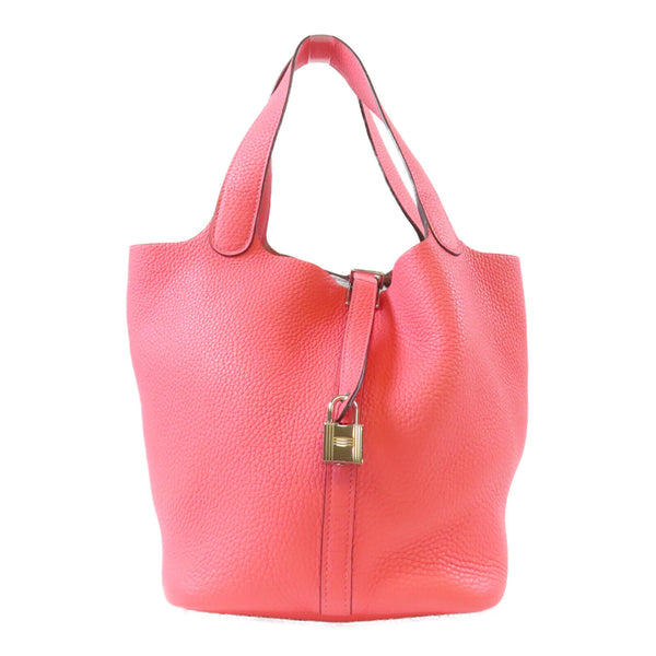 HERMES PHW Picotin MM Tote Bag Handbag Clemence Leather Rose Lipstick Pink