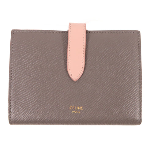 CELINE Medium Strap Wallet In Bicolour 10B643BRU Calfskin Leather Grey/Pink