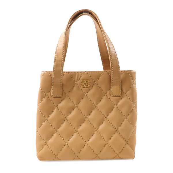 CHANEL Quilted CC GHW Tote Bag Handbag Calfskin Leather Beige